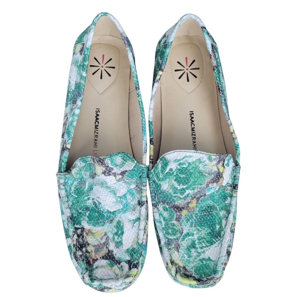 Isaac Mizrahi Vibrant Green Patterned Loafers